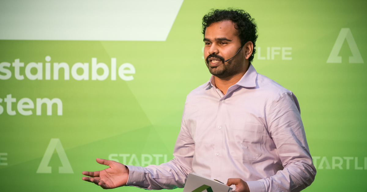Samuel Rapolu speaking at StartLife's Demo Day 2023